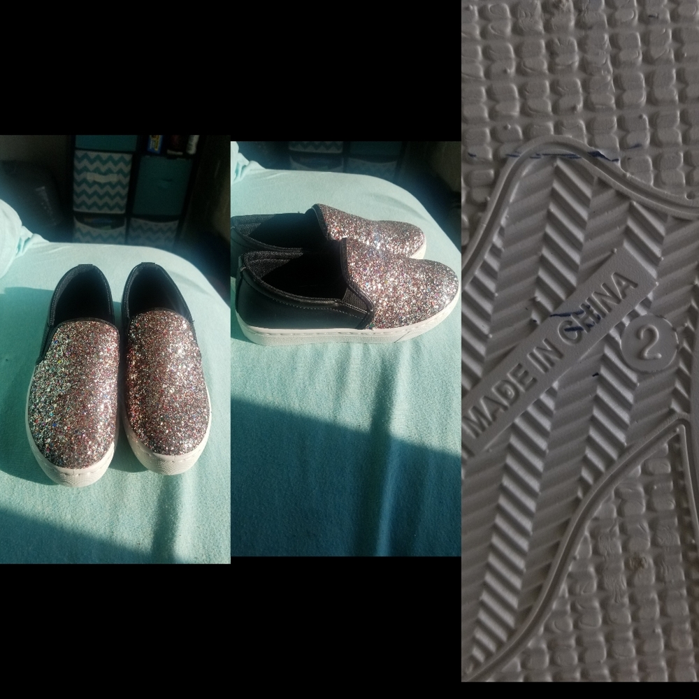 Sparkly fake leather slip ons